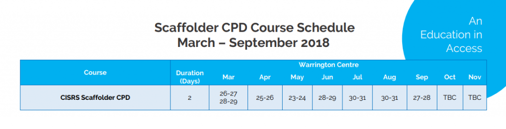 scaffolder CPD course schedule