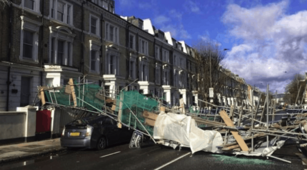 Storm Gareth causes scaffold fall