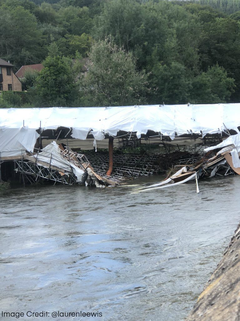 Scaffolding collapses into River Rhondda